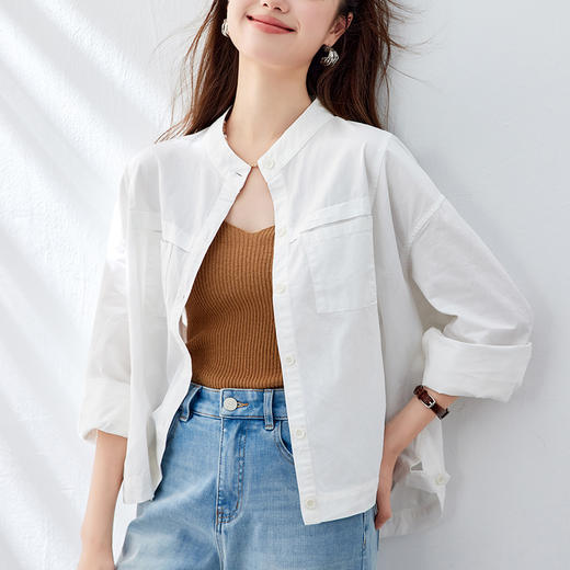 馥迦文艺圆领立领长袖衬衫 商品图5