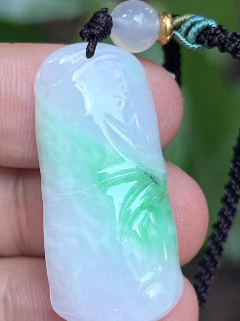 【云意轩翡翠】编号：9417 白底青翡翠竹节  天然翡翠 附证书