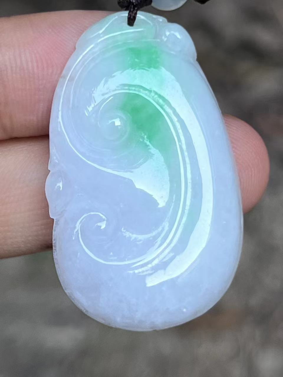 【云意轩翡翠】编号：9441 白底青翡翠如意 天然翡翠 附证书