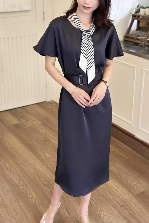 Le Malene 优雅圆领收腰绑带连衣裙 18276 商品图1