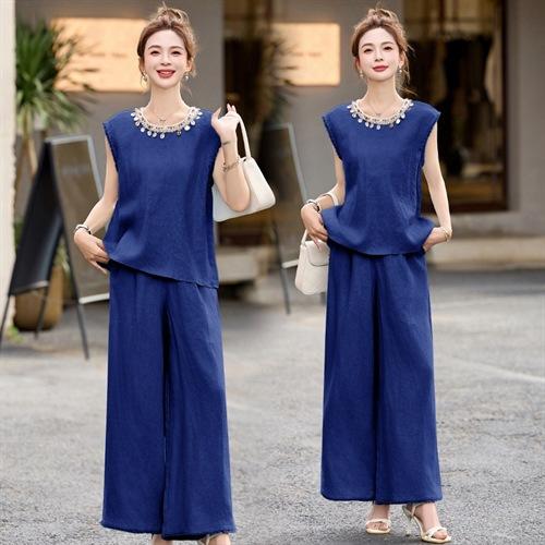 棉麻套装2025夏新款高级感气质超好看休闲时尚棉麻阔腿裤两件套AQHUI66656 商品图3