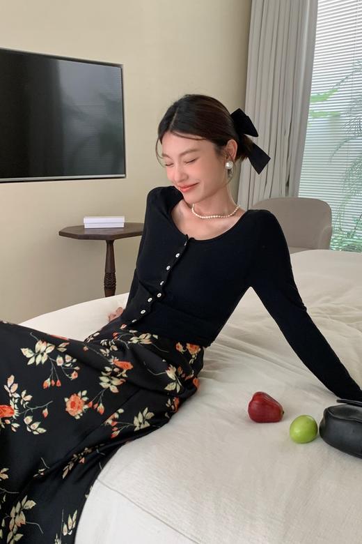 L.Fleuri 优雅浪漫花朵印花高腰长款半裙 18229 商品图3