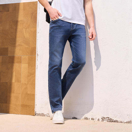 半身缘男裤 夏季舒适修身显高百搭透气耐磨牛仔裤252101M10103727 商品图3