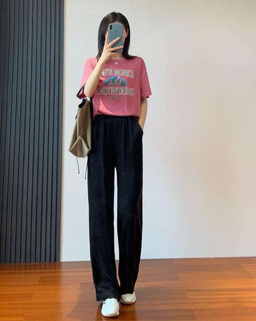 炎夏好穿轻柔垂水洗铜氨丝直筒直流松紧腰长裤 商品图2