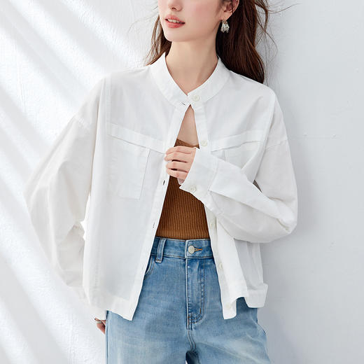馥迦文艺圆领立领长袖衬衫 商品图6