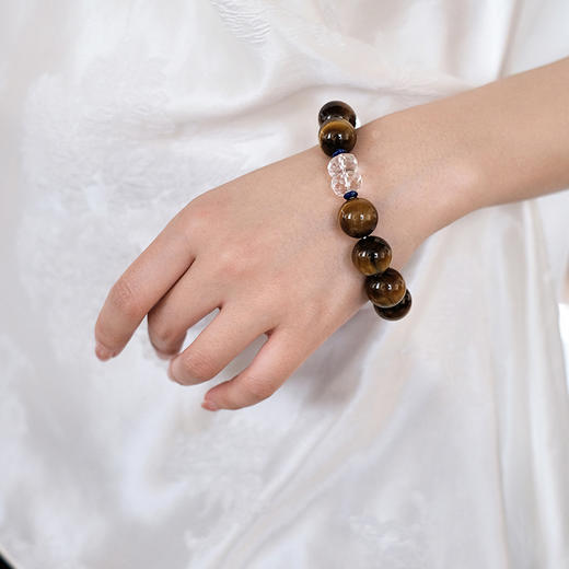 MELI&MOLI 白水晶点缀虎眼石圆珠麒麟沉香珠手串—五行之土【D类】 商品图0