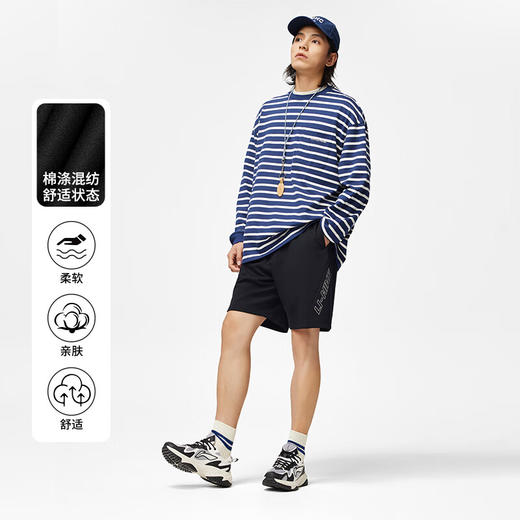 李宁速干短卫裤男2024春夏冰感舒适纯色宽松刺绣运动短裤AKSU229 商品图2