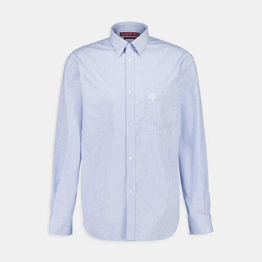 GUCCI 古驰 男士徽标刺绣棉质条纹长袖衬衫 浅蓝色 814552 Z7AHG 4061 商品图0
