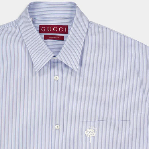 GUCCI 古驰 男士徽标刺绣棉质条纹长袖衬衫 浅蓝色 814552 Z7AHG 4061 商品图2