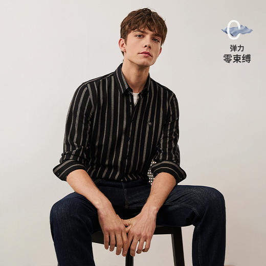 纳维凯尔Navigare意大利小帆船秋冬新款高级感衬衫男长袖黑色休闲条纹衬衣 1333044505 商品图0