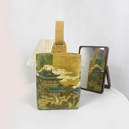 【古风】仙山楼阁图赵伯驹可调节小众复古帆布水桶包 设计款长方形手提布袋 商品图5