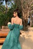 SIA SAYLOR 度假款绿色格纹抹胸泡泡袖连衣裙 18233 商品缩略图3