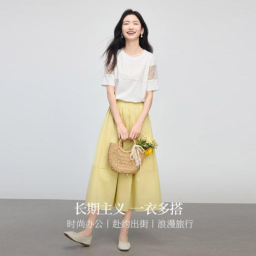 熙世界白色蕾丝拼接T恤女夏2025新款圆领短袖体恤独特超好看上衣 商品图2