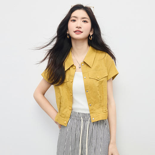熙世界棉麻衬衫短外套女薄2025夏装新款工装风小个子短袖开衫上衣 商品图3