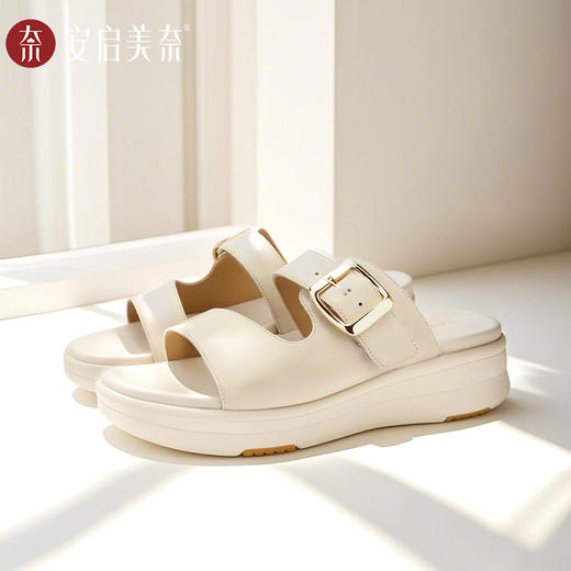 ARCHCONTACT安启美奈云朵真皮复古厚底勃肯一字拖鞋53027 商品图2