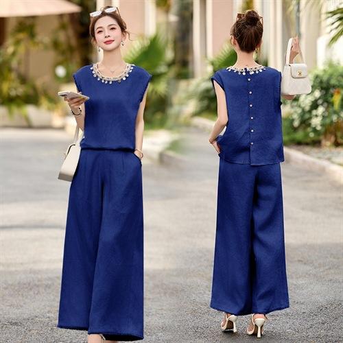 棉麻套装2025夏新款高级感气质超好看休闲时尚棉麻阔腿裤两件套AQHUI66656 商品图1