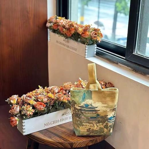 【古风】仙山楼阁图赵伯驹可调节小众复古帆布水桶包 设计款长方形手提布袋 商品图2