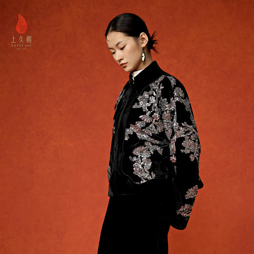 SAINTJOY/上久楷新中式百搭国风气质女式丝绒外套丝绒短外套CY1025201013 商品图1
