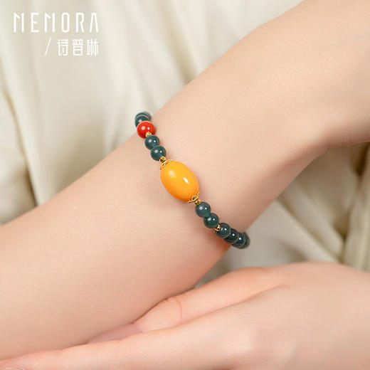 【新品首发】翡翠手链 中国风蜜蜡枣珠翡翠黄色18k金手串女士礼物MEMORA诗普琳JB001701 商品图3