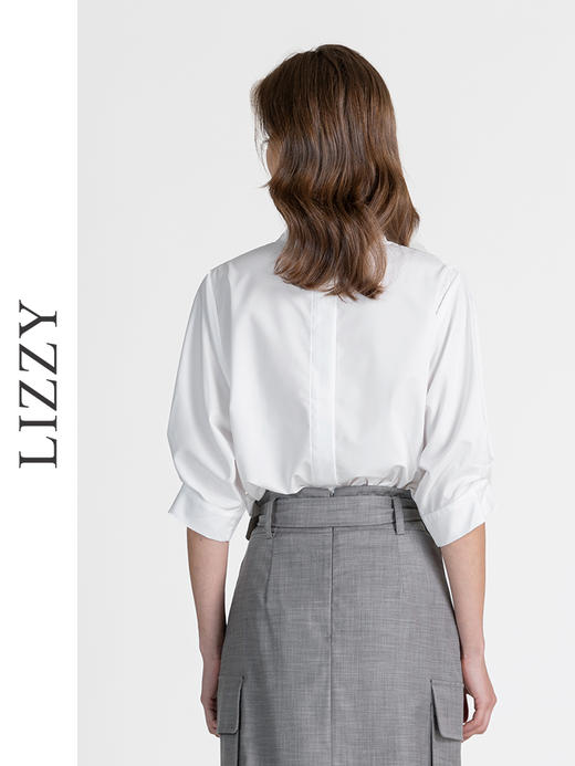 LIZZY简约通勤小立领前短后长式开叉显瘦衬衫气质休闲上衣8047 商品图5