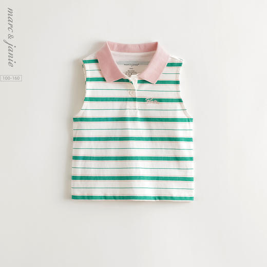 【元气夏日】马克珍妮女童粉绿条纹polo衫儿童背心夏装新款550692 商品图0