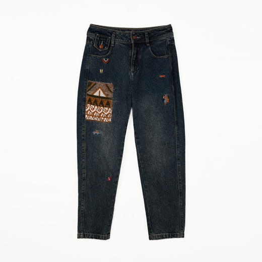 谜底绣花牛仔裤女2024冬新品复古百搭宽松萝卜裤九分裤244MK1665 商品图4