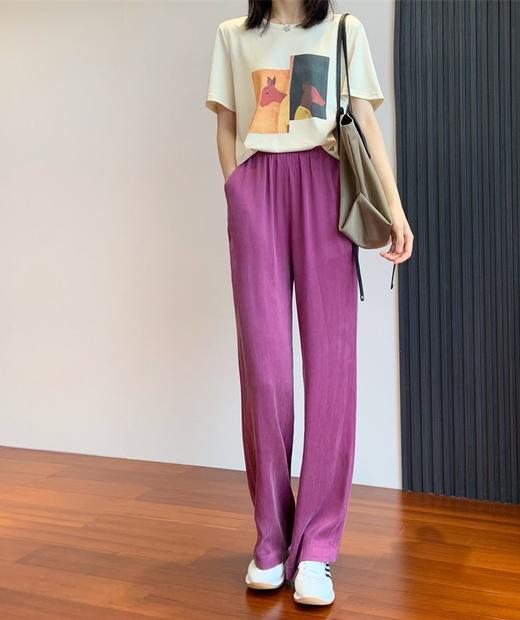 炎夏好穿轻柔垂水洗铜氨丝直筒直流松紧腰长裤 商品图0