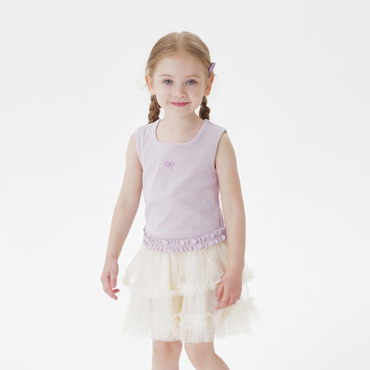 马克珍妮女童花边蝴蝶结软弹小背心宝宝上衣2025年夏装新款550761 商品图1