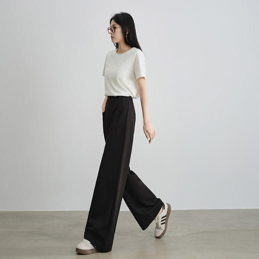 【专属特价】熙世界黑色窄版阔腿裤女春夏通勤百搭垂感宽松直筒长裤休闲西装裤 商品图4