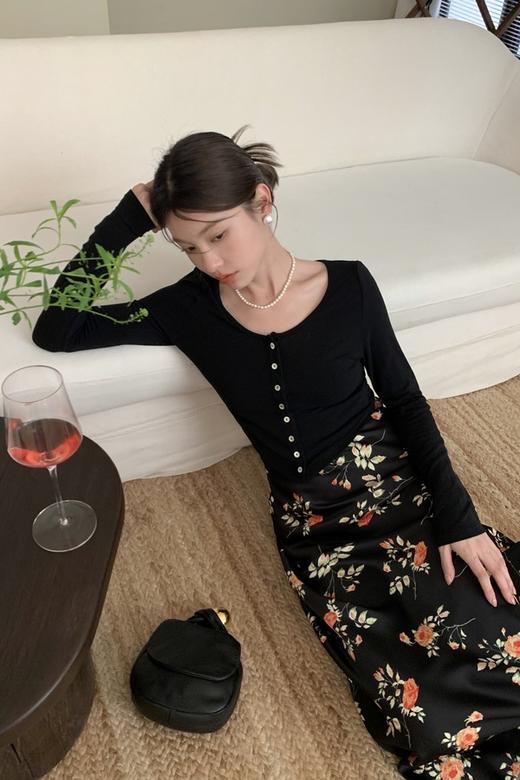 L.Fleuri 优雅浪漫花朵印花高腰长款半裙 18229 商品图1