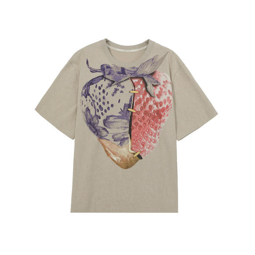 谜底T恤短袖女2025夏新品休闲日常印花宽松H型中长上衣252MT0532 商品图4