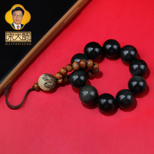 宋大师桃木素心小手捻绕指柔双彩眼黑曜石手机挂件包挂饰物 商品图2
