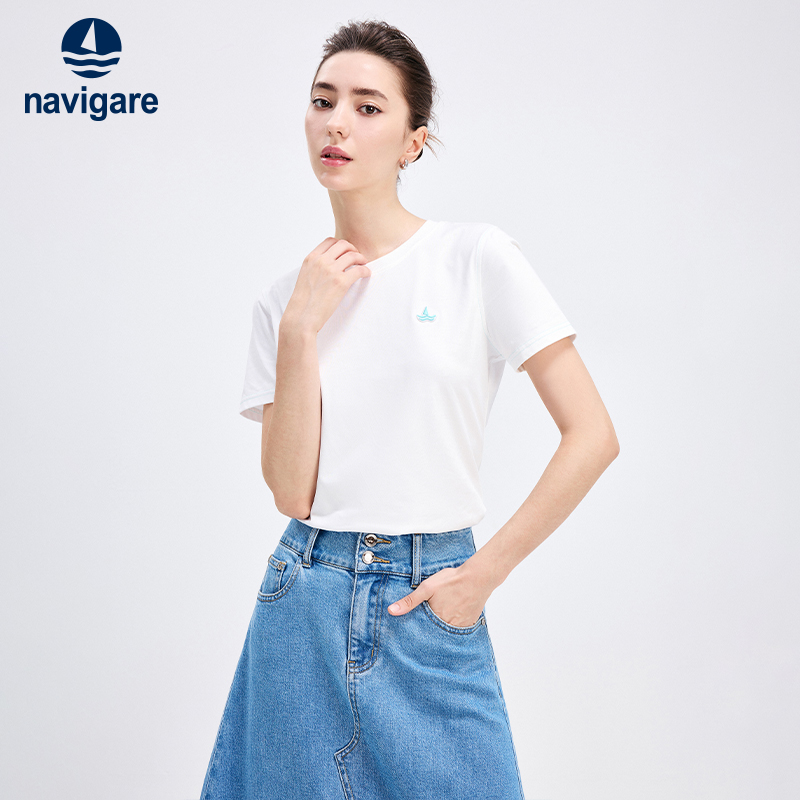 纳维凯尔Navigare意大利小帆船夏季多巴胺t恤女短袖休闲圆领体恤打底衫 2325504501