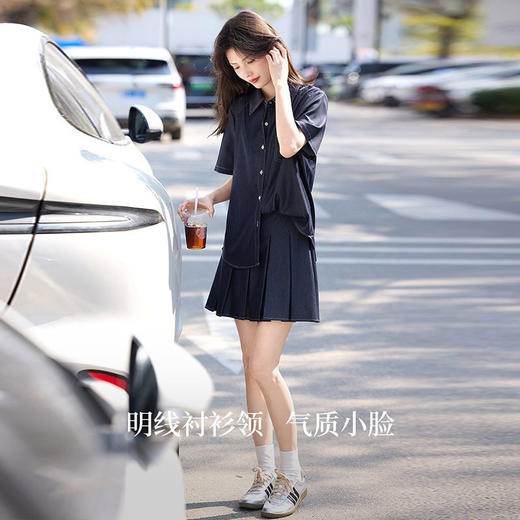 【专属特价】熙世界2025新款复古丹宁仿天丝软牛仔衬衫女短袖夏季薄款翻领外套 商品图2