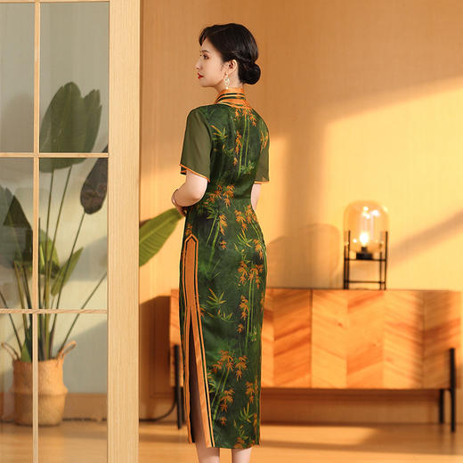 红芸纱绿竹长款高档，改良旗袍春夏国风复古AYK211121 商品图2