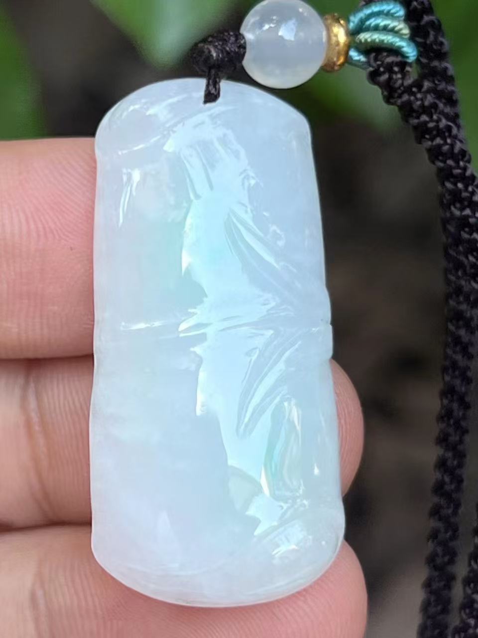 【云意轩翡翠】编号：9407 白底青翡翠竹节  天然翡翠 附证书