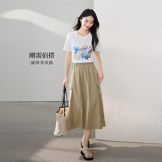 【专属特价】熙世界巴恩风户外工装半身裙女2025夏装新款复古美式中长款a字裙 商品图4