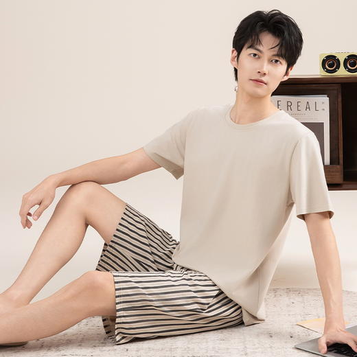 自然醒染夏家居服男睡衣100纯棉套装短袖短裤大码夏薄款四季通用高级感家居服QH 商品图9