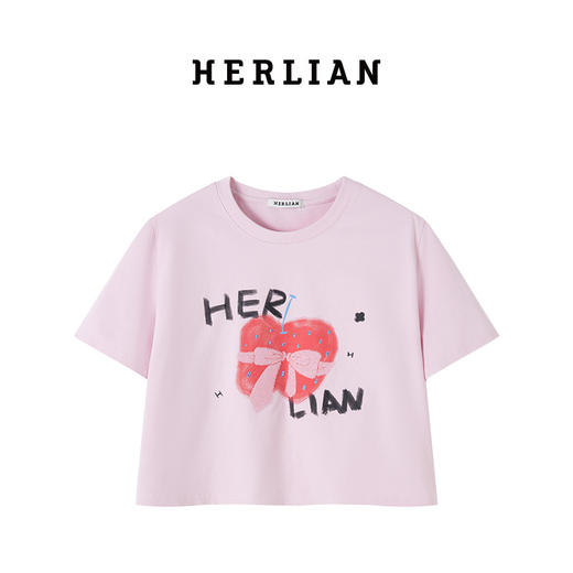 Herlian2025年春夏新品一颗苹果蝴蝶结系带印花TEE短袖 商品图1