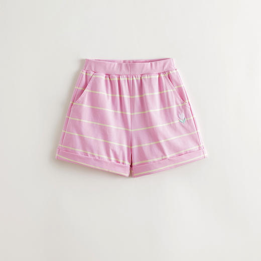 马克珍妮女童甜美刺绣条纹卷边短裤儿童裤子2025年夏装新款550697 商品图1