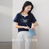熙世界2025年夏季新款美式复古假两件T恤女短袖休闲圆领印花上衣 商品缩略图1