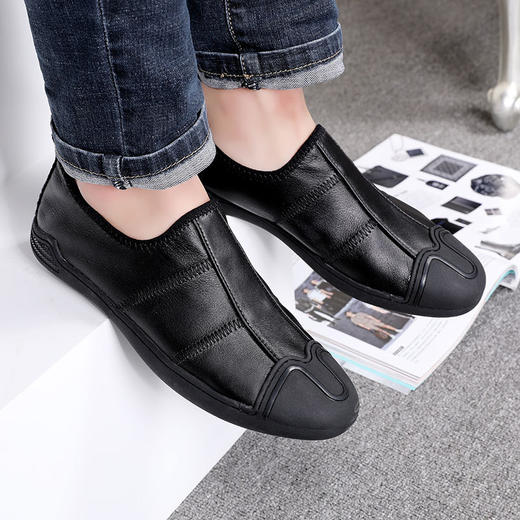 乐福鞋男真皮软面软底一脚蹬男鞋白色休闲板鞋夏季懒人小白鞋 商品图5