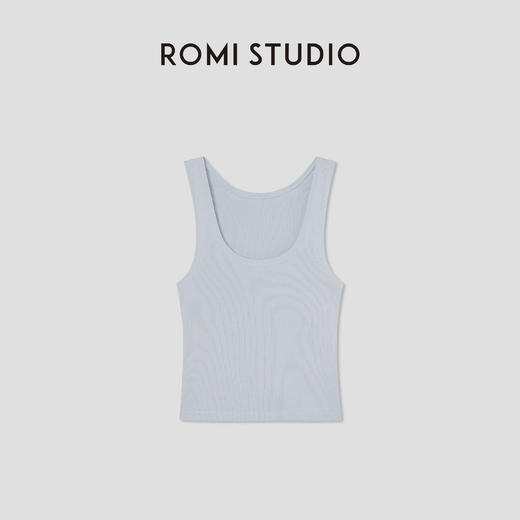 ROMI STUDIO夏季新品浅蓝色舒适棉弹力罗纹U领针织吊带RWBWSH1465 商品图0