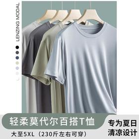 【精纺】2025全新夏季60支双面莫代尔春夏季男士短袖t恤纯色上衣圆领可外穿打底衫现货