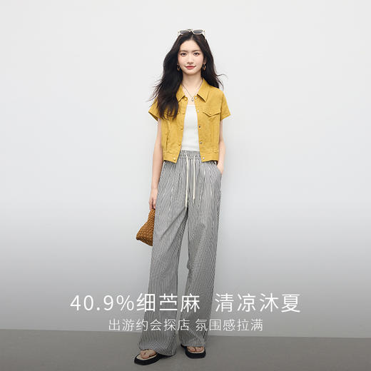 熙世界棉麻衬衫短外套女薄2025夏装新款工装风小个子短袖开衫上衣 商品图2