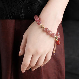 MELI&MOLI 草莓晶迷你圆球香薰瓶红玛瑙大黑沉香珠手串—五行之火【D类】