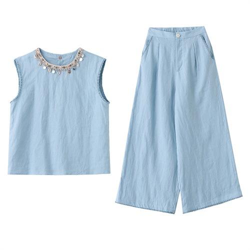 棉麻套装2025夏新款高级感气质超好看休闲时尚棉麻阔腿裤两件套AQHUI66656 商品图4