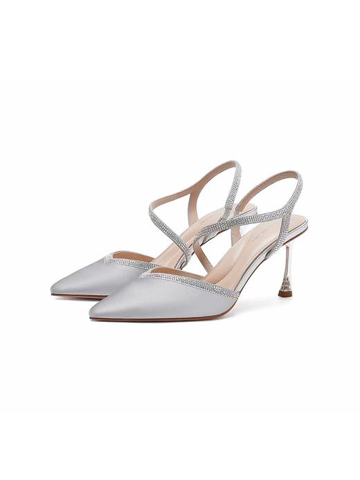 Roberta诺贝达 2025夏季新款优雅水钻尖头细跟高跟鞋包头时装凉鞋RM257903 商品图0