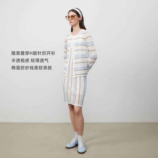 lost in echo2025春夏新款时尚撞色条纹长袖肌理感针织开衫外套女 商品图1