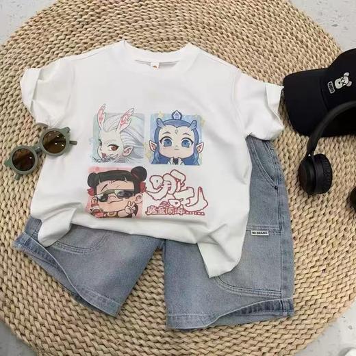 19.9清仓 【100%棉】男童女童 （大图-四宫格哪吒敖丙）哪吒印花T短袖2025-喜出 商品图5